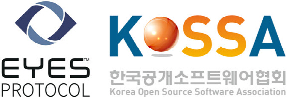 아이즈프로토콜 로고(왼쪽), 한국공개SW협회 로고