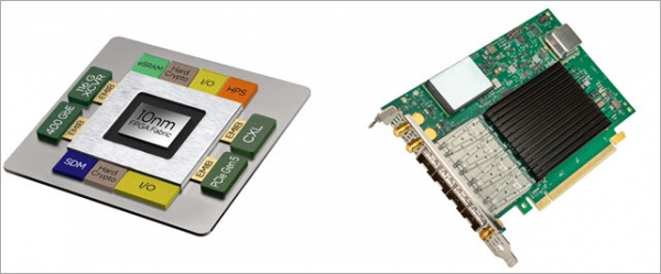 인텔 아질렉스 FPGA(왼쪽), 이더넷 800 시리즈