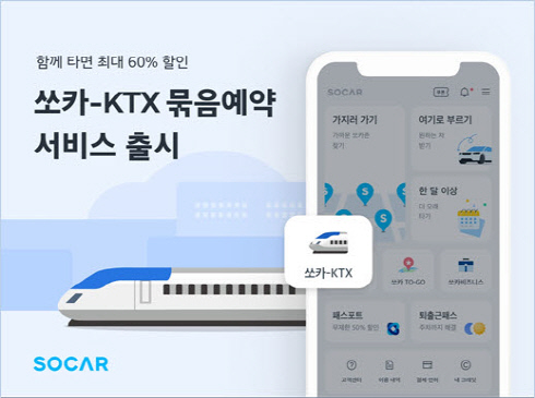 쏘카가 자체 앱에서 KTX 전 노선과 카셰어링을 원스톱으로 예매·구매할 수 있는 묶음예약 서비스를 출시했다.