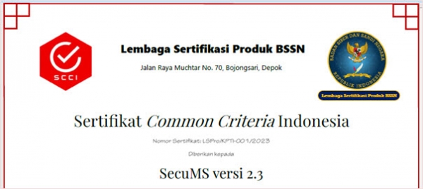 인도네시아 국가사이버암호청에서 엘에스웨어 SecuMS 제품에 발행한 CC인증서.