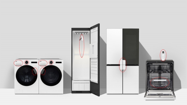 LG전자가 누구나 손쉽게 가전을 사용하도록 돕는 ‘LG 컴포트 키트’를 이달 출시한다. (왼쪽부터) LG 컴포트 키트가 적용된 세탁기, 건조기, 냉장고.