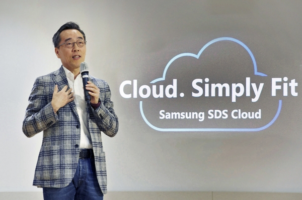 삼성SDS 황성우 대표가 '클라우드 미디어데이'에서 환영사를 하고 있다.