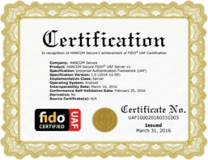 한컴시큐어, 차세대 인증 기술 FIDO 인증 획득